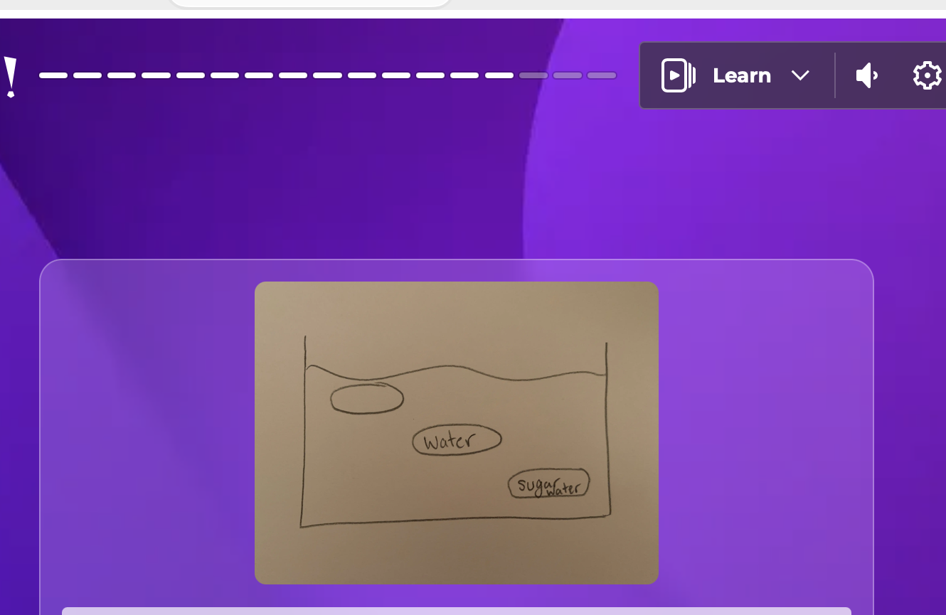 <p>The bottom sinking</p><p>-The sugar water would sink to the bottom because it is more dense than water</p>