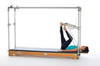 <p><strong>Setup</strong></p><ul><li><p>Lying supine, toes placed on PTBar, feet hip width apart and feet plantarflexed, legs straight and parallel</p></li><li><p>Resistance: medium to heavy <strong>[bottom loaded] 2 springs + safety belt</strong></p></li></ul><p><strong>Movement</strong></p><ul><li><p>Inhale: Dorsiflex one foot and plantarflex other simultaneously, repeat</p></li><li><p>Exhale: Dorsiflex one foot and plantarflex other simultaneously, repeat</p></li></ul><p><strong>Muscle Focus</strong></p><ul><li><p>Ankle-foot plantarflexors</p></li><li><p>Ankle-foot dorsiflexors</p></li></ul><p><strong>Objectives</strong></p><ul><li><p>Ankle-foot plantarflexor strength</p></li><li><p>Ankle-foot dorsiflexor control</p></li><li><p>Foot alignment and stabilization</p></li><li><p>Pelvic lumbar stabilization</p></li></ul><p><strong>Cues</strong></p><ul><li><p>Keep both feet equally weighted and active</p></li><li><p>Plantarflex feet and straighten legs completely between each repetition</p></li><li><p>Use full range of motion of ankle joint</p></li><li><p>Maintain correct foot alignment</p></li></ul><p></p>
