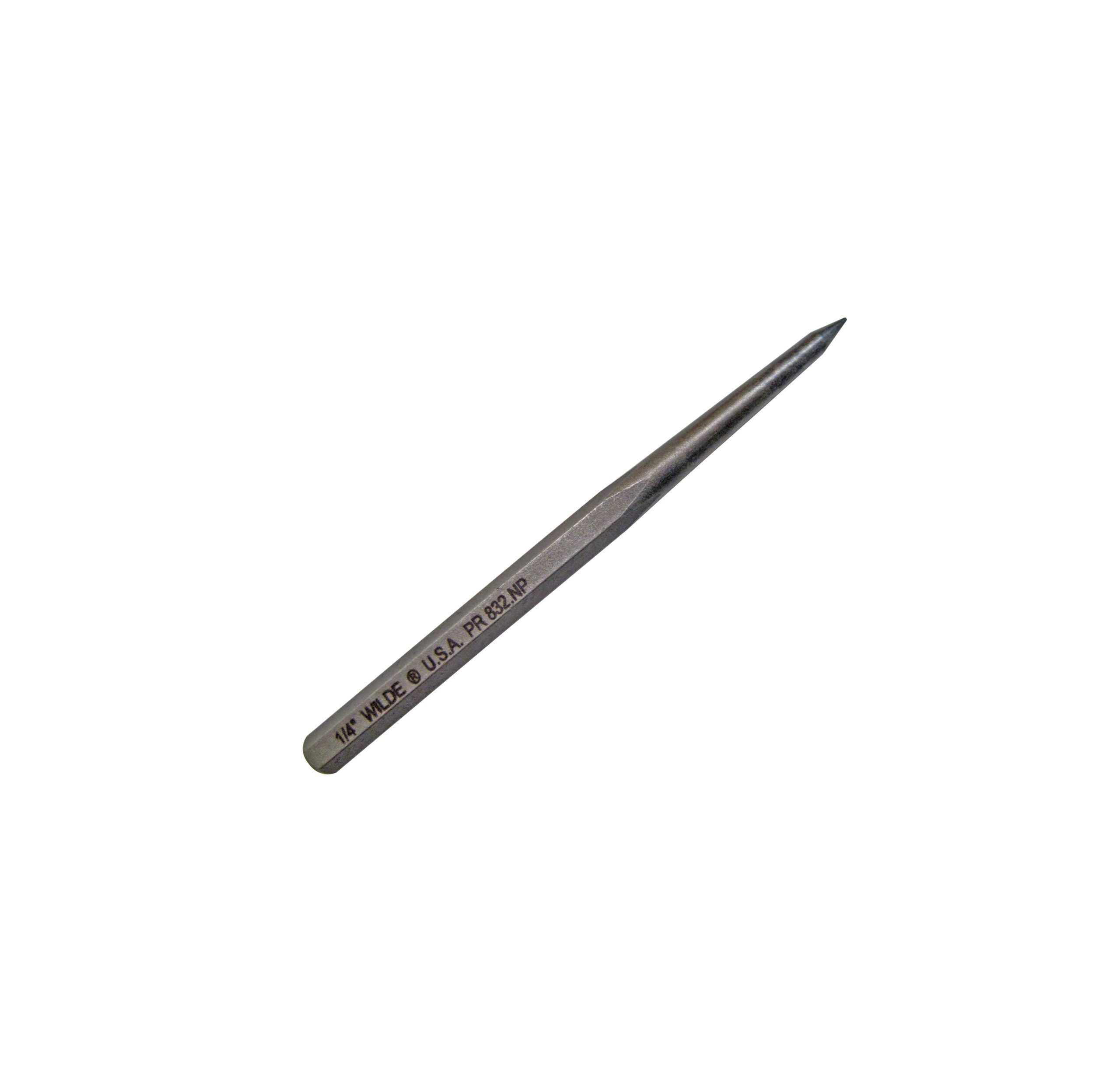 <p>Sharp-pointed tool ground to a 30-degree angle, used to lightly mark precise layout points before drilling or further machining.</p>