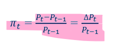 <p>the percentage rate of change of the price level from one period to the next</p><p>inflation rate % = ((CPIt / CPIt-1) - 1) x100</p>
