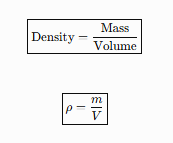 <ul><li><p>ρ = density</p></li><li><p>mmm = mass</p></li><li><p>VVV = volume</p></li></ul><p></p>