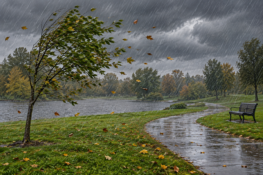 <p>The conditions of the atmosphere at a particular place and time.</p>