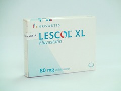 <p>fluvastatin</p><p>mod: 80mg total</p><p>low: 20 - 40mg</p><p>at bedtime IR, anytime Xl</p>