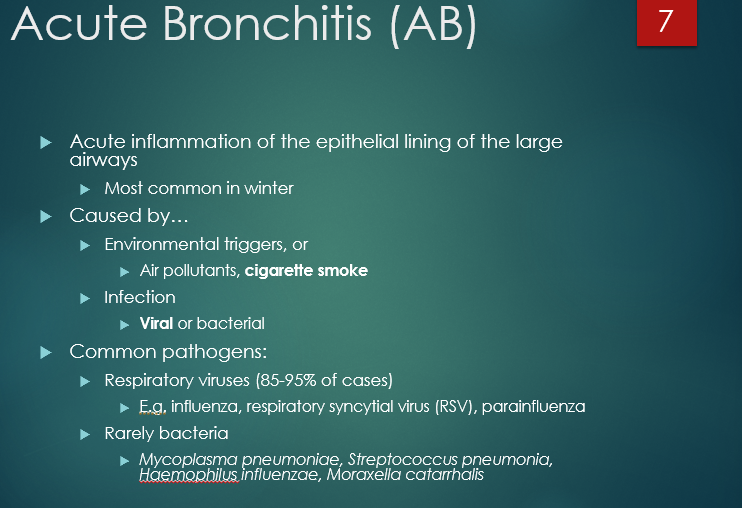 <p><strong><u>~90% of cases are respiratory viruses</u></strong></p><p>rarely bacterial!</p>