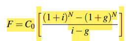 <p>F = C0 [(1+i) N+1 −i(N +1)−1 i 2 ]</p>