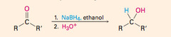 <p>1. NABH4, EtOH</p><p>2. H3O+</p>
