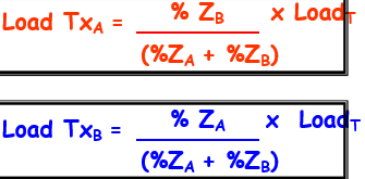 <p>Load TX? = load taken by ? transformer, LoadT = overall load supplied, %Z? = impedance of transformer ?</p>