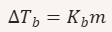 <ul><li><p>ΔT_b = increase in boiling point</p></li><li><p>K_b = boiling‑point elevation constant</p></li><li><p>m = molality</p></li></ul><p></p>