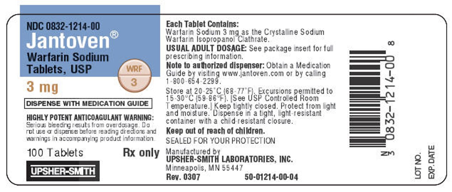 <p>Generic Name: Warfarin</p><p>Therapeutic Class: Anticoagulant</p><p>Indication: Treats and prevents blood clots</p>