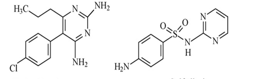 <p>[DRUGS FOR TOXOPLASMOSIS]</p><p>a. Pyrimethamine</p><p>b. Sulfadiazine</p><p>c. Sulfadiazine + Pyrimethamine</p><p>d. Sodium stibogluconate</p>