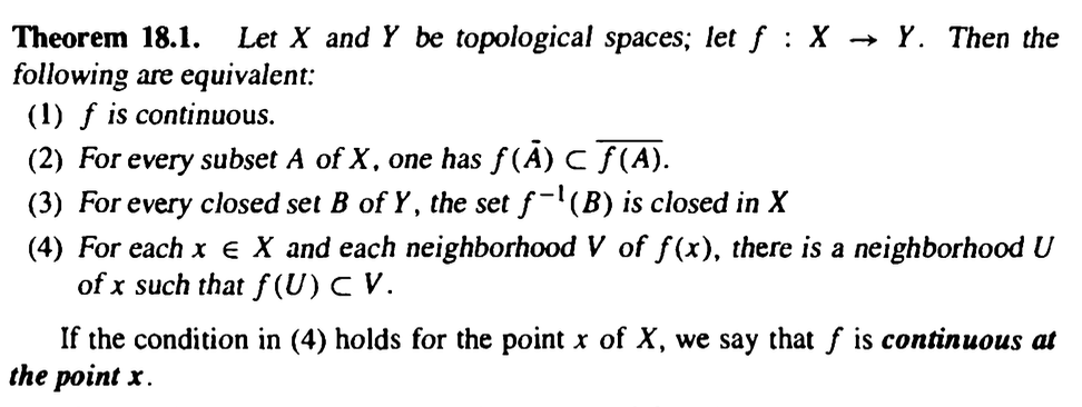 <p>Equivalent to f being continuous (3 other things) Theorem</p>
