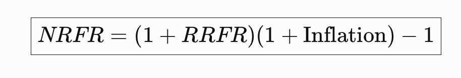 <p>The <strong> risk-free return</strong>, including <strong>expected inflation</strong>. <strong><u>Nominal = real +inflation</u></strong></p>