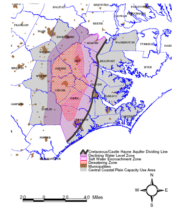 <p><span style="background-color: transparent;">A regulated portion of eastern NC where some aquifers have experienced dewatering, saltwater encroachment, and declining water levels that are not sustainable.</span></p><p></p>