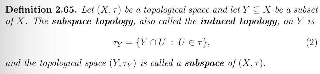 <p>The induced topology is formed by taking the intersection of the open sets in the original topology.</p>