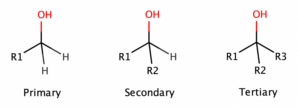 <ul><li><p>alcohol where the hydroxyl group is attached to a carbon atom </p></li><li><p>that is bonded to three other carbons</p></li></ul><p></p>