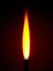 <p>yellow flame, very distinct. Even a small amount of sodium will contaminate other compounds.</p>