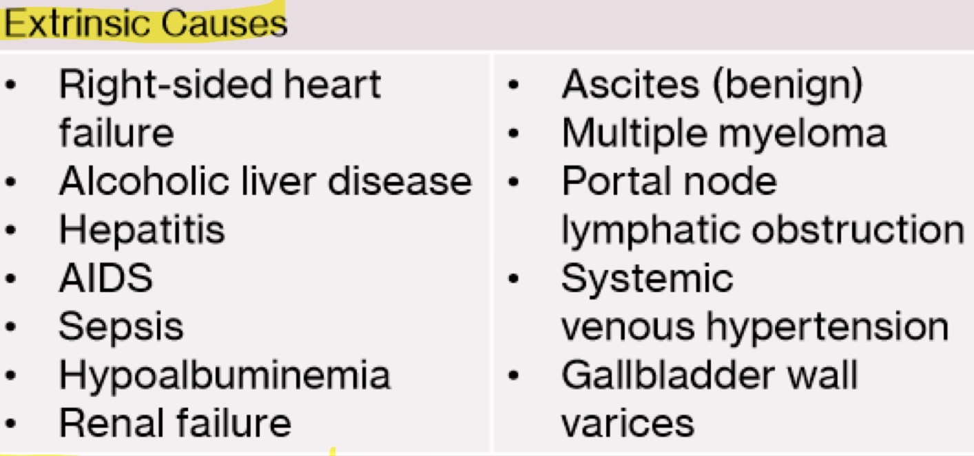 <p>Non-GB related issue that may have side effects/complications that result in wall thickening. </p><p>Right-sided heart failure, Alcoholic liver disease, Hepatitis, AIDS, Sepsis, Hypoalbuminemia, Renal failure, Ascites (benign), Multiple myeloma, Portal node lymphatic obstruction, Systemic venous hypertension, or Gallbladder wall varices</p>