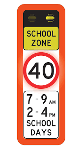 <p>At school zone signals, what must you do when the yellow signals are flashing or during the time periods indicated on the sign? </p>