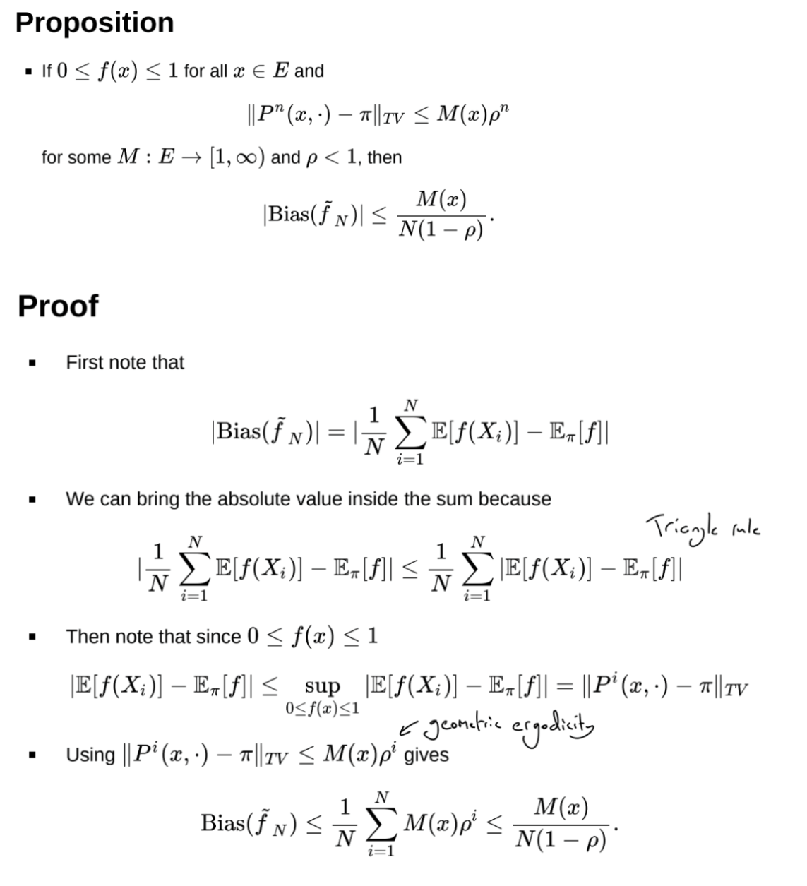 <p>Assuming P is geometrically ergodic</p>