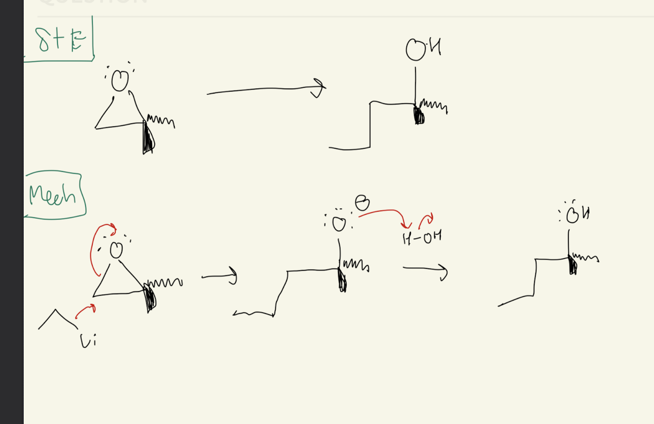 <p>Epoxide Opening (OPENS Less Substituted Side)</p><p>Basic Conditions Attack the Less Subsituted Side</p>