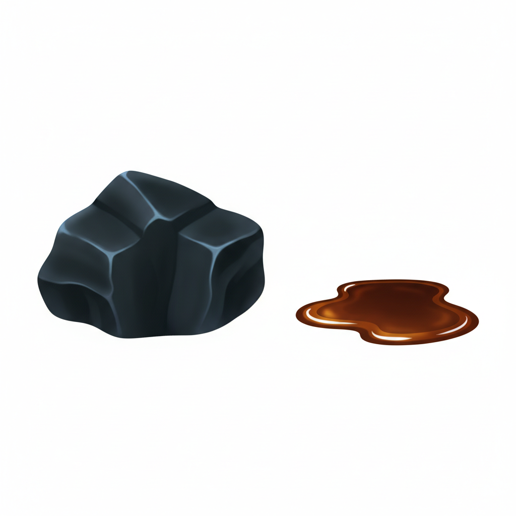<p>Energy sources like coal and oil formed from buried, decaying organisms over long periods.</p>