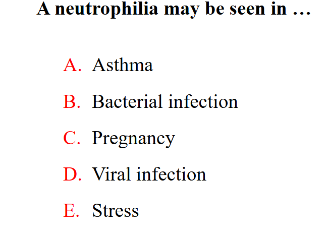 <p>- bacterial infection</p><p>- pregnancy</p><p>- stress</p>