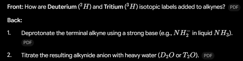 <p>Deprotonate the terminal alkyne using a strong base (e.g., $NH_2^-$ in liquid $NH_3$). Titrate the resulting alkynide anion with heavy water ($D_2O$ or $T_2O$). </p>