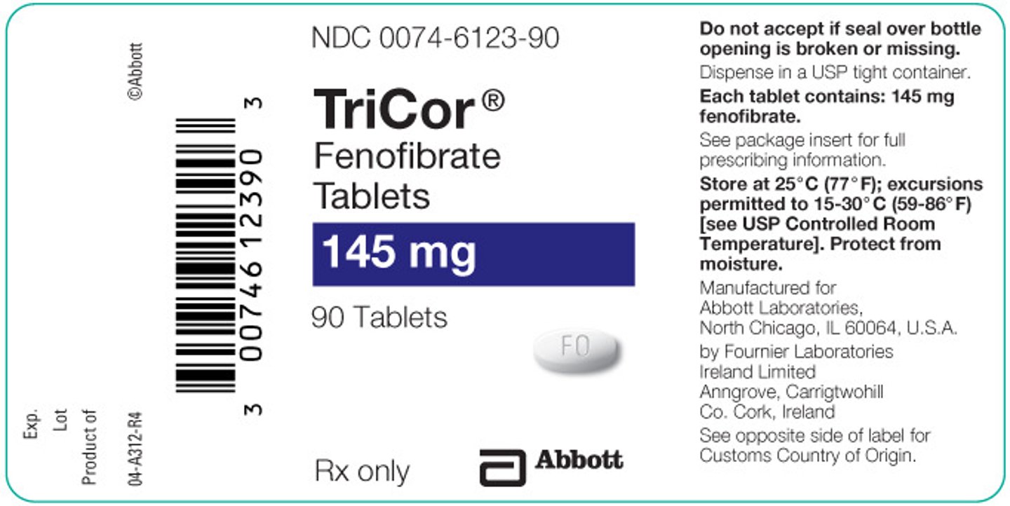 <p>Generic Name: Fenofibrate/antihyperlipidemic</p><p>Therapeutic Class: Fibric acid</p><p>Indication: Lowers high cholesterol and triglyceride levels</p>
