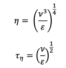 <p>Used to characterize the smallest eddies within a flow</p><ul><li><p>Defined by: kinematic viscosity and energy dissipation rate</p></li></ul><p>Scales correspond to the point at which intertial forces and viscous forces of the flow are in equilibrium —> any smaller and the viscosity will overwhelm the eddy motion and it will dissipate entirely</p><p></p>