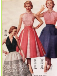 <p>Wide, flared skirt symbolizing postwar femininity</p>