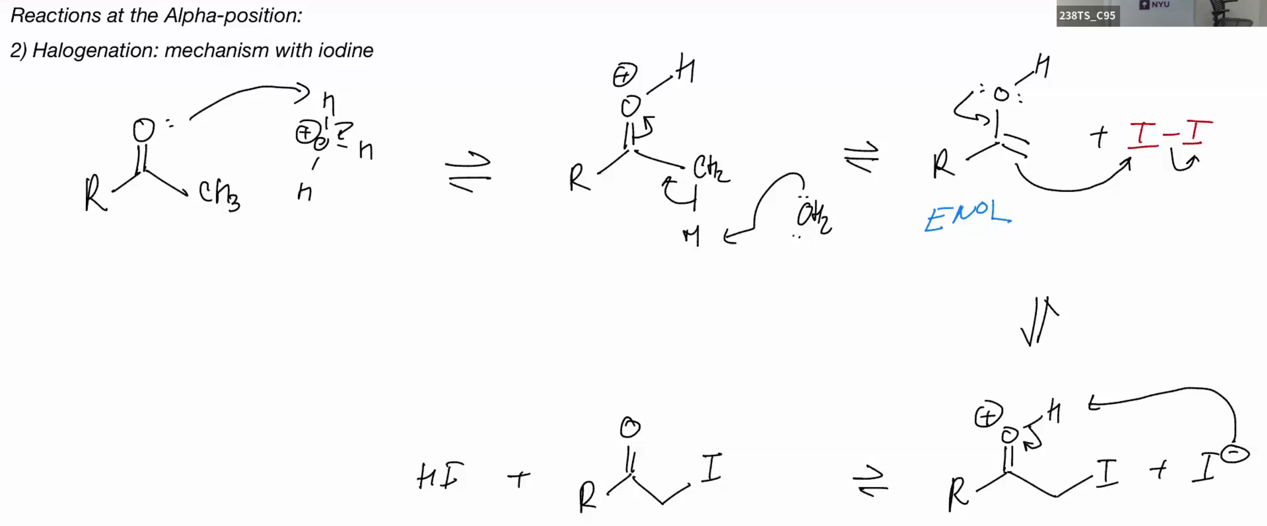 <p>Mechanism w acid (same as dueteraton)</p>