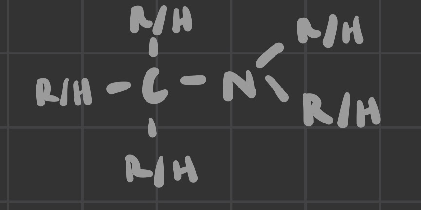<p>carbon surrounded by 3 R/H and 1 N</p>