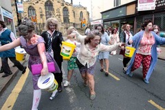 <p>run riot, behave uncontrollably</p>