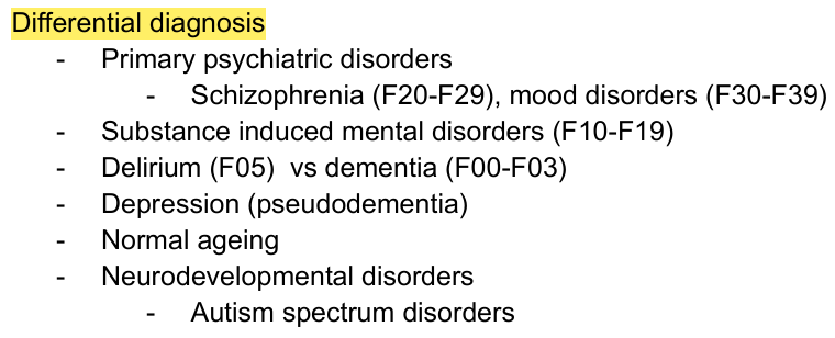 <p>Based on clinical and objective evidence</p><ul><li><p>History of organic disease or medical condition</p></li><li><p>Psychiatric assessment and mental status examination</p></li><li><p>Neurological examination</p></li><li><p>Cognitive testing - Neuropsychological testing (MMSE, MoCA)</p></li><li><p>Laboratory investigations - Imaging - CT/MRI - EEG - If indicated</p></li><li><p>Temporal relationship between brain and disease and psychiatric symptoms</p></li><li><p>Improvement of mental symptoms when underlying cause is treated</p></li></ul><p></p>