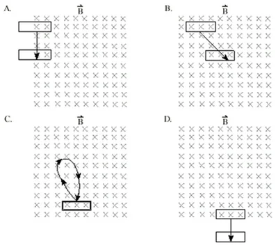 <p><strong>In which of the situations can an emf be induced in a rectangular loop of wire? The loop of wire is moved as indicated.</strong></p>