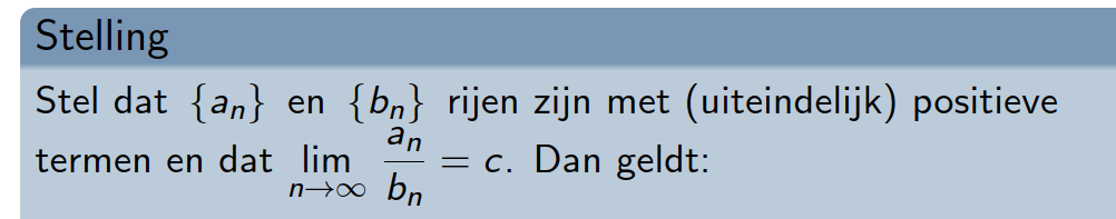 <p>Welke invloed heeft waarde c of convergentie en divergentie van a;n en b;n??</p><p>Eigen woorden.</p>