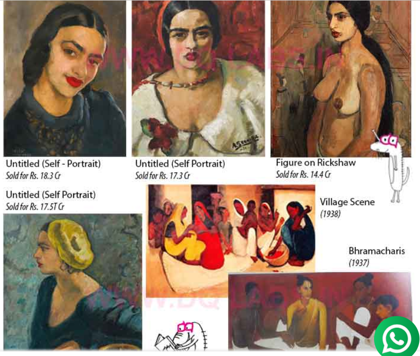 <p>Known as India’s Frida Kahlo. Considered an important female painter of the 20th century India, and known as the “most expensive” woman painter of India. </p>