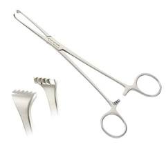<p><span>surgical instrument with interlocking teeth used to firmly grasp, hold, and retract heavy or slippery tissue</span></p>