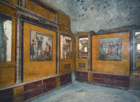 <p>Title: House of Vettii, Pompeii </p><p>Artist: Unknown </p><p>Cultural/Art History Period: Imperial Roman </p><p>Medium: cut stone and fresco</p>