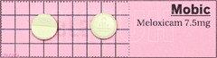 <p>meloxicam</p><p>NSAID</p><p>7.5 - 15 mg/day</p><p>lower Gi, higher MI/Stroke</p>