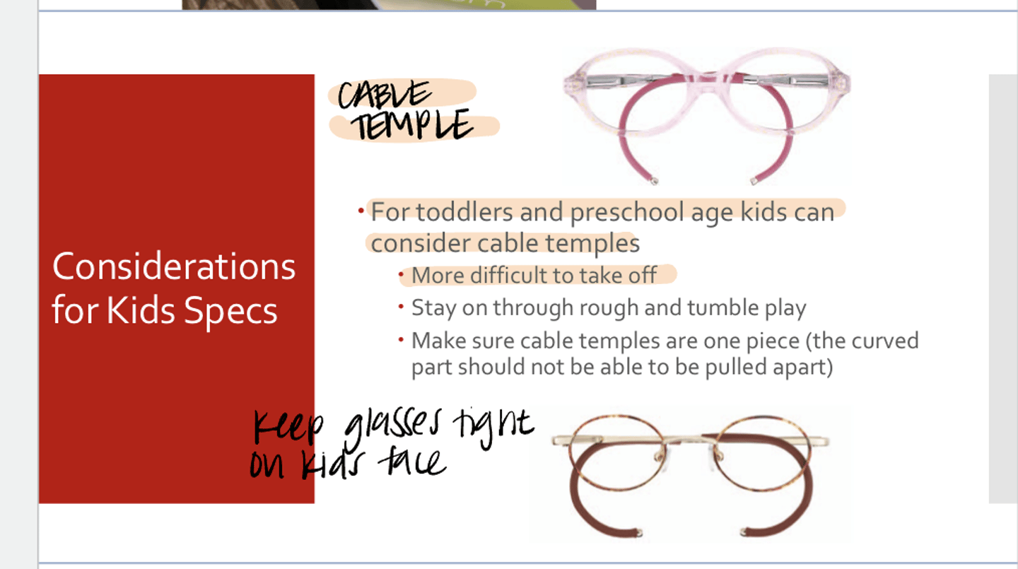<p>What is important about cable temple glasses?</p>