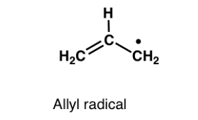 <p>a structure with an unpaired electron (the radical) sitting on the carbon atom directly next to a carbon-carbon double bond.</p>