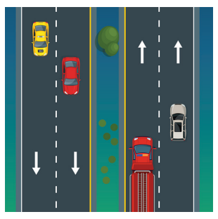 <p>They divide two or more roadways. </p>