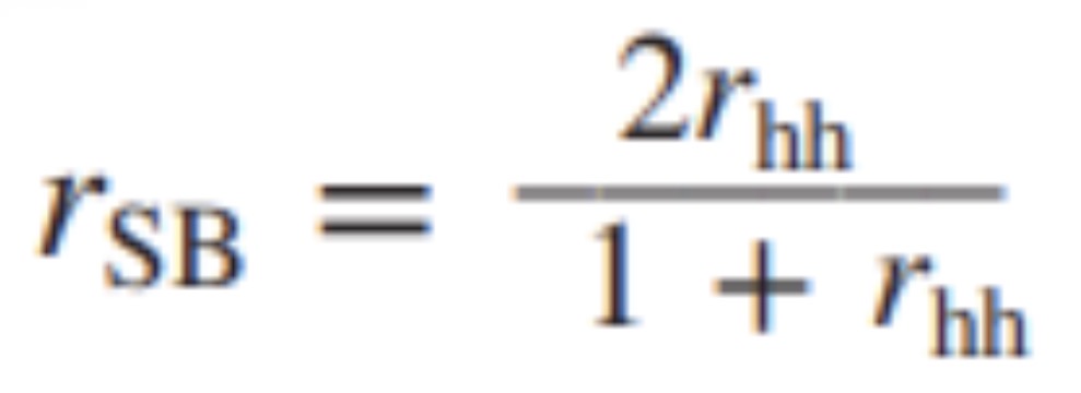 <p><span>In this Soearman- Brown Formula (whole test) what defines as Pearson r of scores in the two half tests n becomes 2 in this equation</span></p>