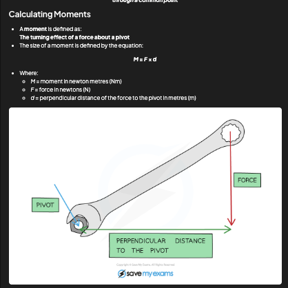 <p>The distance from the pivot to the line of action of the force — must always be at 90° to the force</p>