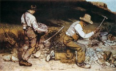 <p>The artwork below BEST demonstrates how Realist painters responded to industrial and social change by:</p>