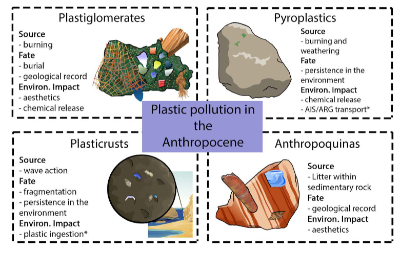 <p>Plastigolmerates, Pyroplastics, Plasticrusts and Anthropoquinas</p>