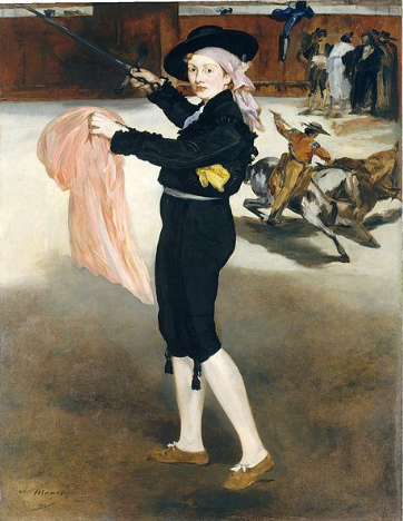 <p><strong>Identification:</strong></p><ul><li><p>Artist: Manet</p></li><li><p>Title: <em>Victorine Meurent in the Costume of an Espada</em></p></li><li><p>Date: 1862</p></li><li><p>Movement: Realism / Early Modernism</p></li></ul><p><strong>Historical Context:</strong></p><ul><li><p>Victorine Meurent was one of Manet’s most important models and appears in many of his works.</p></li><li><p>The painting reflects modern Parisian interest in performance, spectacle, and public entertainment, such as bullfighting.</p></li><li><p>It may subtly reference prostitution, as women in public or performative roles were often associated with sexuality.</p></li><li><p>The work was rejected from the Salon, showing how controversial Manet’s modern subjects and style were</p></li></ul><p><strong>Style:</strong></p><ul><li><p>The space is flattened and awkward, with unclear depth and spatial relationships.</p></li><li><p>The figure appears pushed close to the viewer, creating a slightly uncomfortable and confrontational effect.</p></li><li><p>The pose is twisted and difficult to read, making her movement ambiguous.</p></li><li><p>The background elements, such as the bull, feel disconnected, adding to the sense of instability.</p></li><li><p>The painting captures a moment like a “snapshot,” rather than a carefully staged, idealized scene.</p></li></ul><p><strong>Themes:</strong></p><ul><li><p>The painting explores <strong>performance and identity</strong>, as Victorine is dressed as a bullfighter rather than herself.</p></li><li><p>The cross-dressing introduces ambiguity, challenging traditional gender roles.</p></li><li><p>The figure embodies tension, as a bullfighter both attracts and confronts danger, raising the question of whether she is in control or at risk.</p></li><li><p>This dynamic can be linked to the idea of the <strong>modern woman as both object and agent</strong>, particularly in relation to prostitution.</p></li><li><p>The painting reflects how modern life can feel confusing and unclear.</p></li><li><p>The awkward composition makes the scene feel disconnected rather than smooth and balanced.</p></li></ul><p></p>