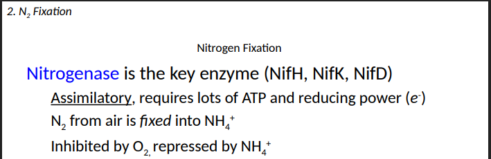 <p>Inhibited by O2, repressed by NH4 +</p>