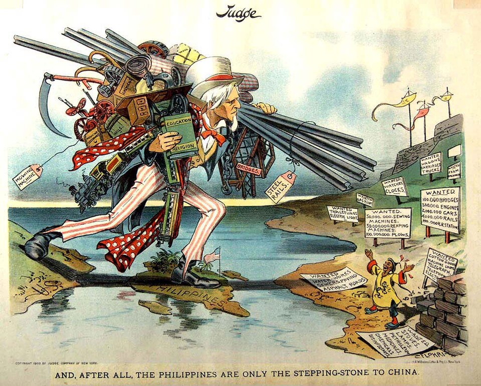 <p>What does the cartoon suggest about America’s role in the world? </p>
